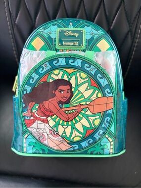 NWT Loungefly Disney Moana Stained Glass Mini Backpack Green Blue 2025